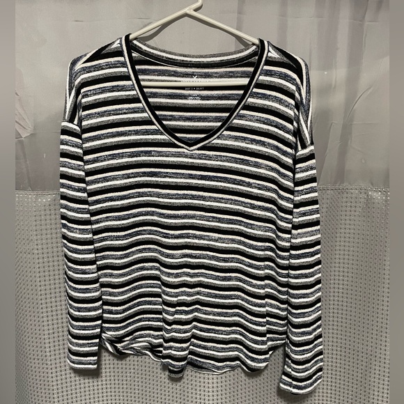 American Eagle Outfitters Sweaters - AEO Soft & Sexy Plush V-neck Lightweight Striped Sweater Large American Eagle